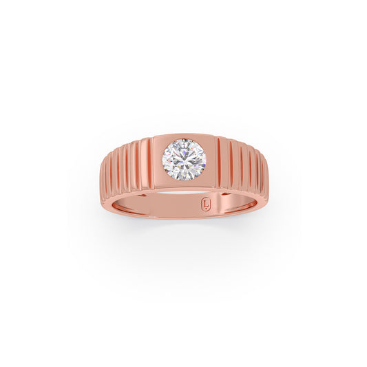 0.73 Carat Grooved Diamond Men's Classic Ring - Rose
