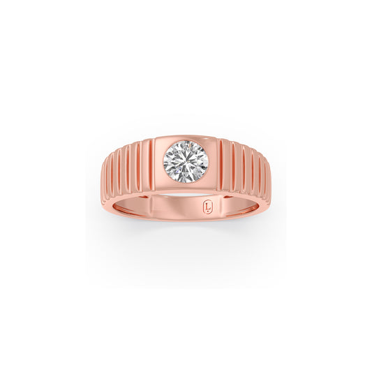 0.73 Carat Grooved Diamond Men's Classic Ring - Rose