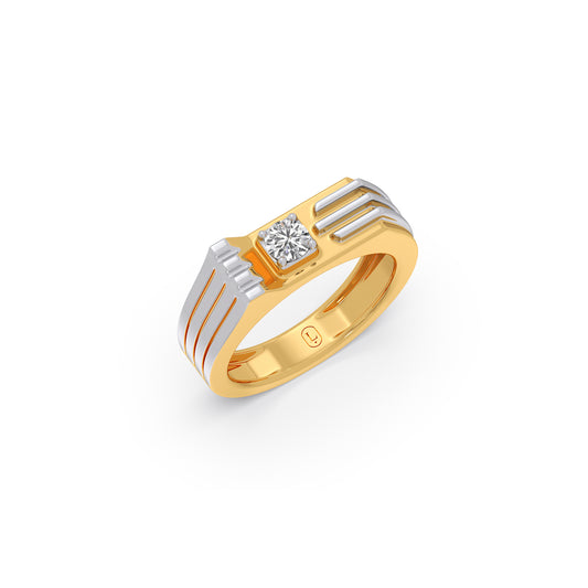 0.30 Carat Linear Diamond Men's Classic Two Tone Ring - Yellow