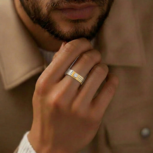 0.30 Carat Linear Diamond Men's Classic Two Tone Ring - MQ_AI
