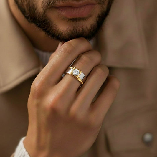 0.66 Carat Dual Tone Textured Diamond Men's Classic Ring - MH_AI