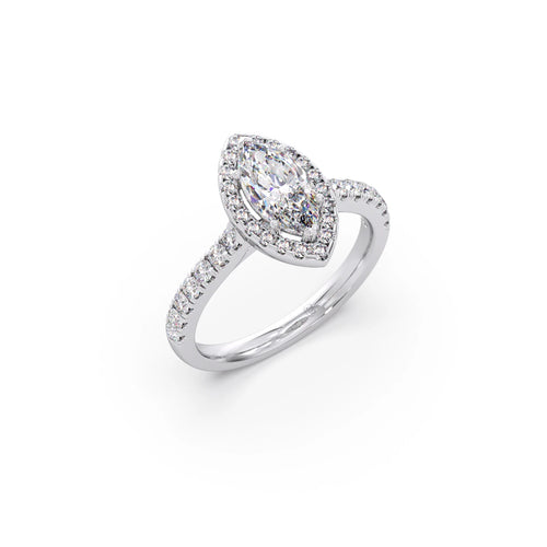 Marquise Halo Pave Diamond Engagement Ring