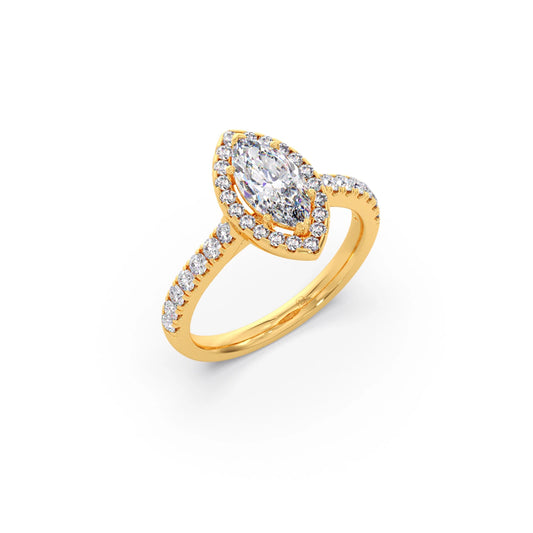 Marquise Halo Pave Diamond Engagement Ring - Yellow
