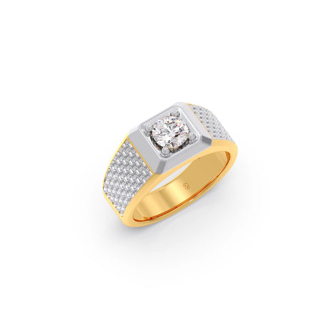 Round Diamond Two tone Men's Solitaire textured Ring