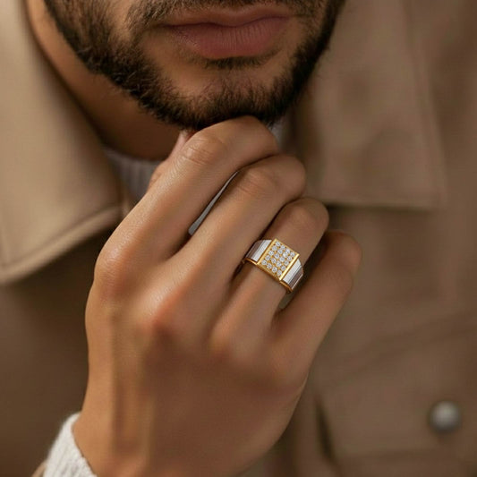 Dual Tone Luxurious Diamond Geometric Men's Band - MH_AI