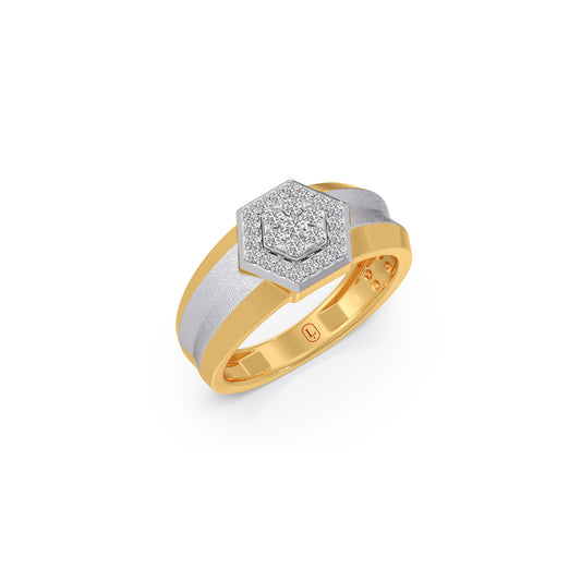 Men’s Two Tone Hexagonal Cluster Diamond Ring - Yellow