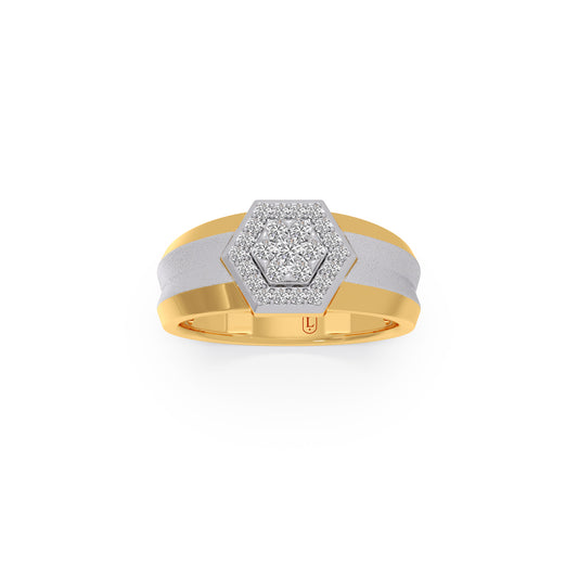 Men’s Two Tone Hexagonal Cluster Diamond Ring - Yellow
