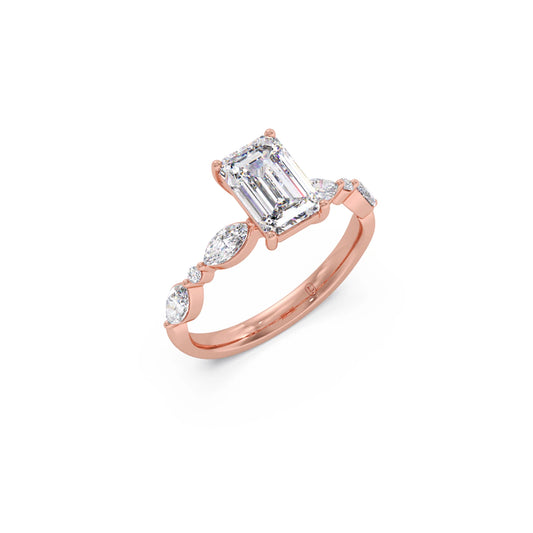 Emerald Cut with Side Diamonds Accent Engagement Ring