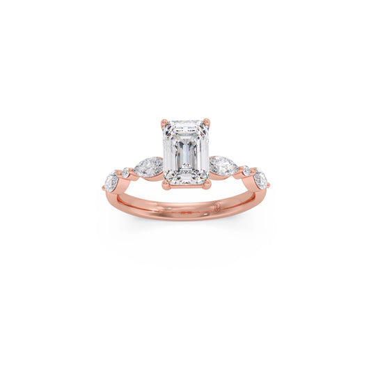 Emerald Cut with Side Diamonds Accent Engagement Ring