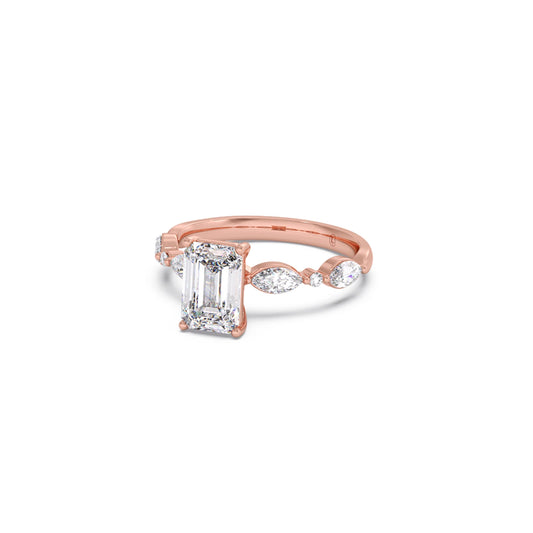 Emerald Cut with Side Diamonds Accent Engagement Ring