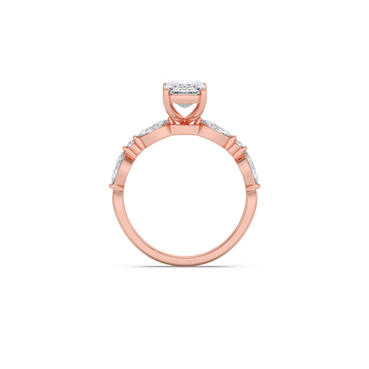 Emerald Cut with Side Diamonds Accent Engagement Ring
