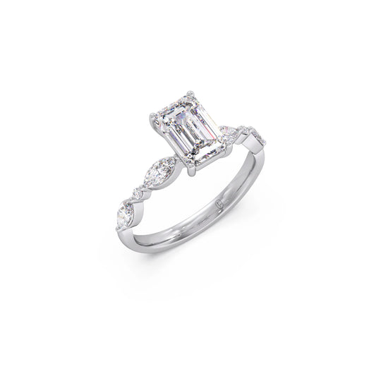 Emerald Cut with Side Diamonds Accent Engagement Ring