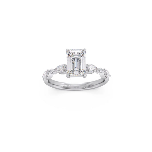 Emerald Cut with Side Diamonds Accent Engagement Ring