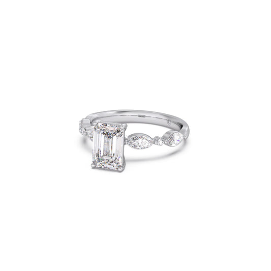 Emerald Cut with Side Diamonds Accent Engagement Ring
