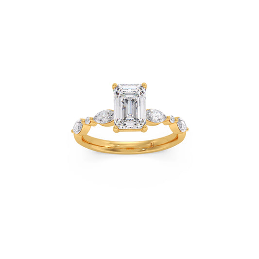 Emerald Cut with Side Diamonds Accent Engagement Ring