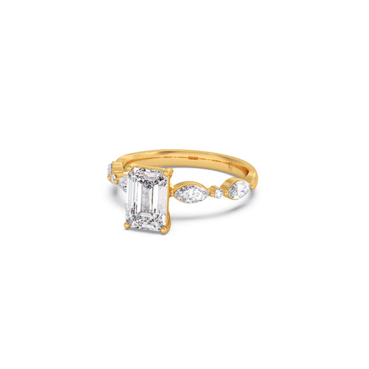 Emerald Cut with Side Diamonds Accent Engagement Ring