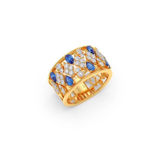 Gemstone & Diamond Wide Band Ring