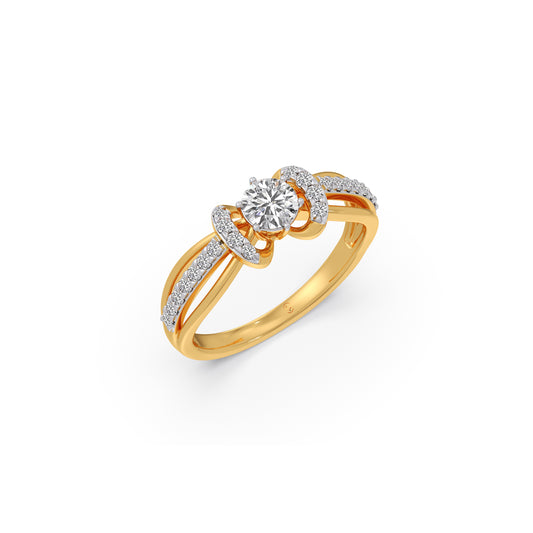 Round Solitaire with Diamond Accented Split Shank Ring - Yellow