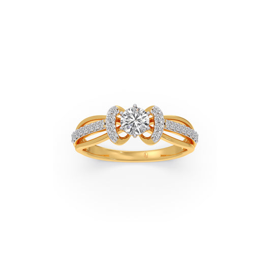 Round Solitaire with Diamond Accented Split Shank Ring - Yellow