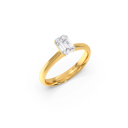 Four Prongs Emerald-Cut Solitaire Engagement Ring - Yellow