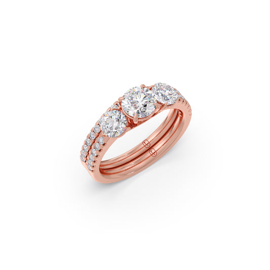 Three-Stone Engagement Ring with Accent Diamonds - Rose