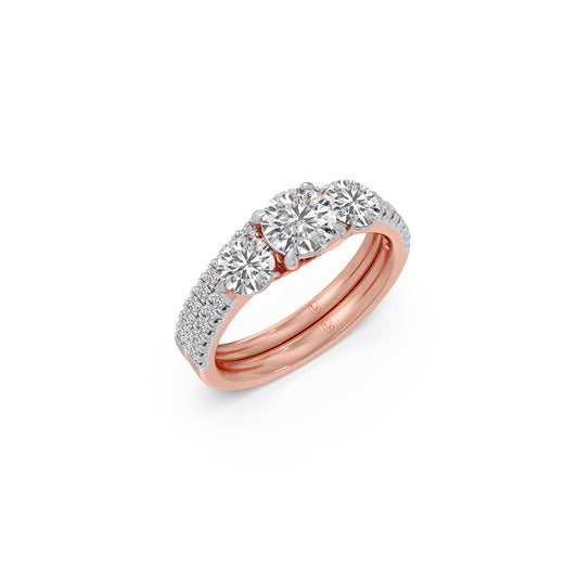 Three-Stone Engagement Ring with Accent Diamonds - Rose