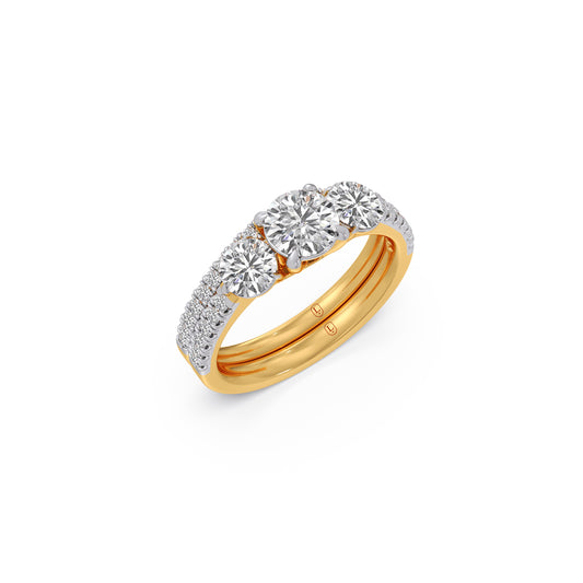 Three-Stone Engagement Ring with Accent Diamonds - Yellow