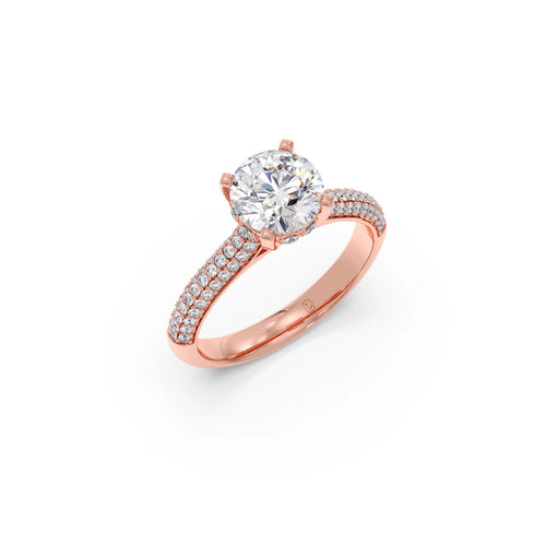 Sparkling Round Solitaire with Diamond Accent Band Engagement Ring