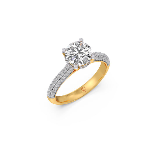 Sparkling Round Solitaire with Diamond Accent Band Engagement Ring - Yellow