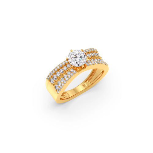 Elegant Round Center Stone Ring with Diamond Shoulders