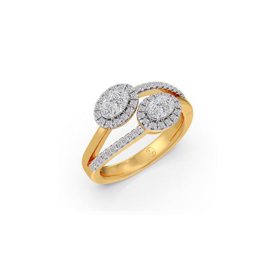 Two Oval Halo Engagement Diamond Ring - Yellow
