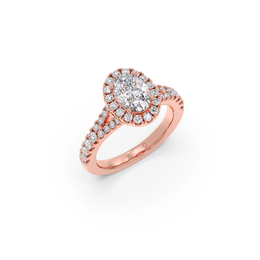 Oval Halo Split Shank Engagement Ring - Rose