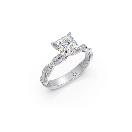 Princess Diamond Twisted Pavé Engagement Ring - White