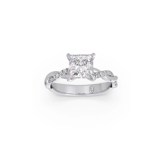 Princess Diamond Twisted Pavé Engagement Ring - White