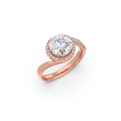 Round-Cut Halo Pavé Twist Engagement Ring