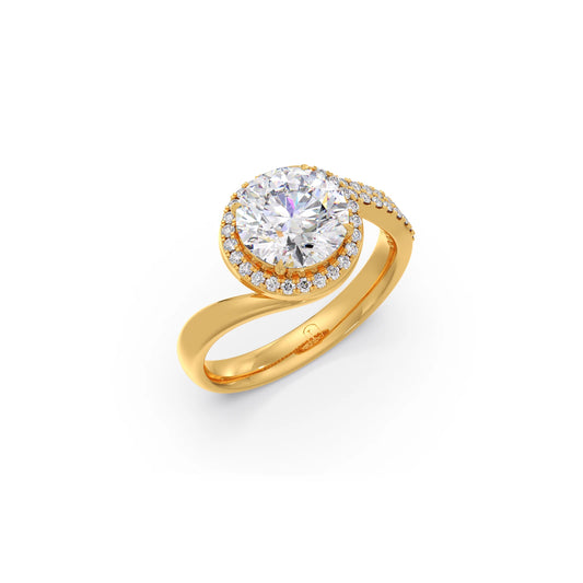 Round-Cut Halo Pavé Twist Engagement Ring - Yellow