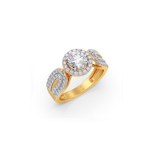 Round Halo Solitaire Ring with Diamond Accented Shoulders
