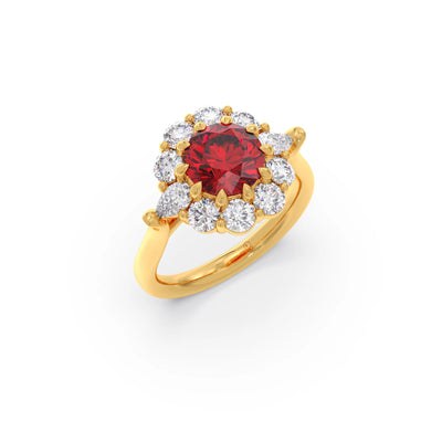 Pear and Round Diamond Halo Ring with Center Gemstone