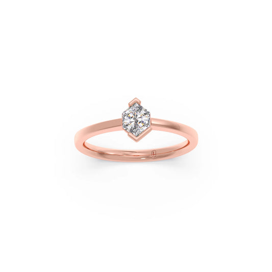 Hexa Solitaire Half Bezel Diamond Ring - Rose
