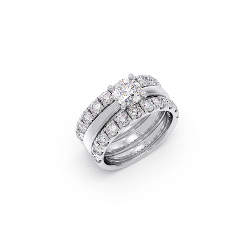 Round Solitaire Diamond Bridal Set with Accented Band