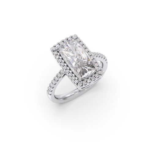 Long Cushion Cut Halo Diamond Ring