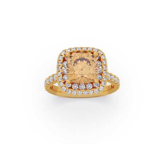 Sparkling Cushion Gemstone with Diamond Halo Ring - Yellow