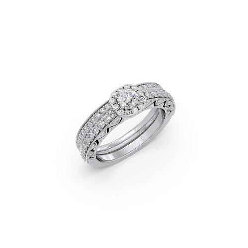 Round Solitaire Diamond Stackable Ring with Side Diamonds