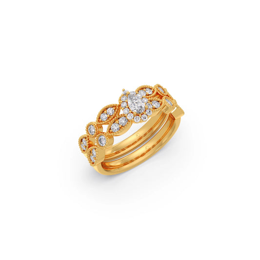 Pear Shaped and Halo Round Diamond Stackable Wedding Ring - Yellow