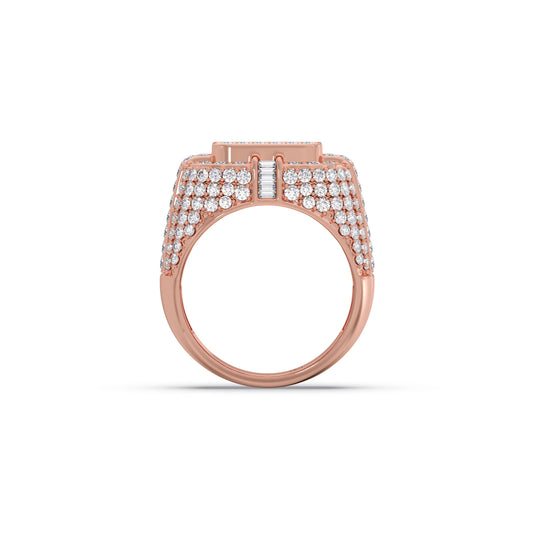 Baguette Center with Round Diamond Cluster Men's Ring