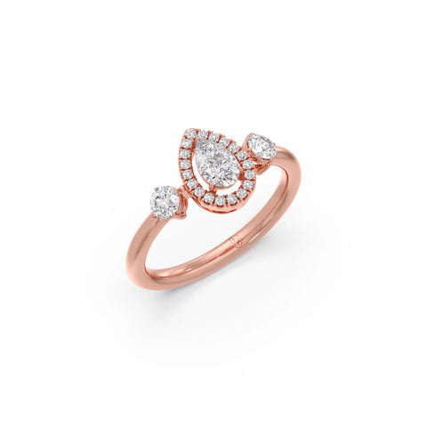 Teardrop and Round Diamond Trilogy Ring