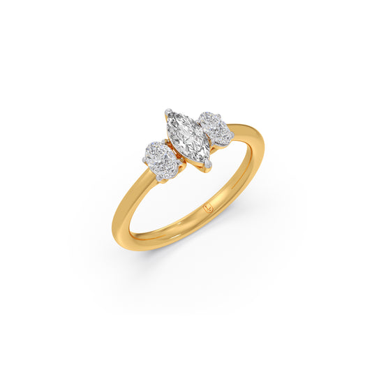 Elegant Marquise & Oval Cut Diamond Trilogy Ring - Yellow