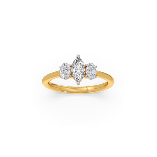 Elegant Marquise & Oval Cut Diamond Trilogy Ring - Yellow