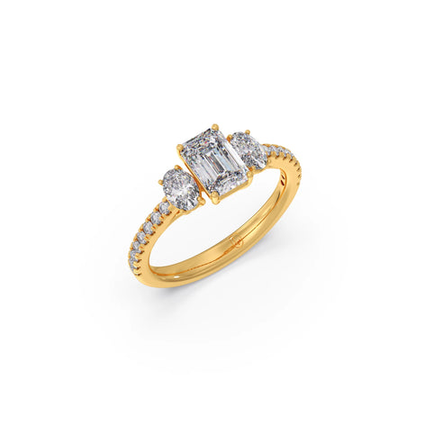Emerald, Oval, and Round Diamond Trilogy Ring