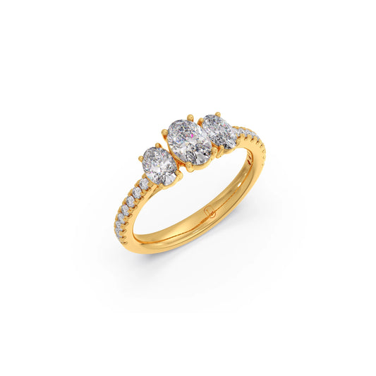 Oval and Round Diamond Trilogy Ring - Yellow